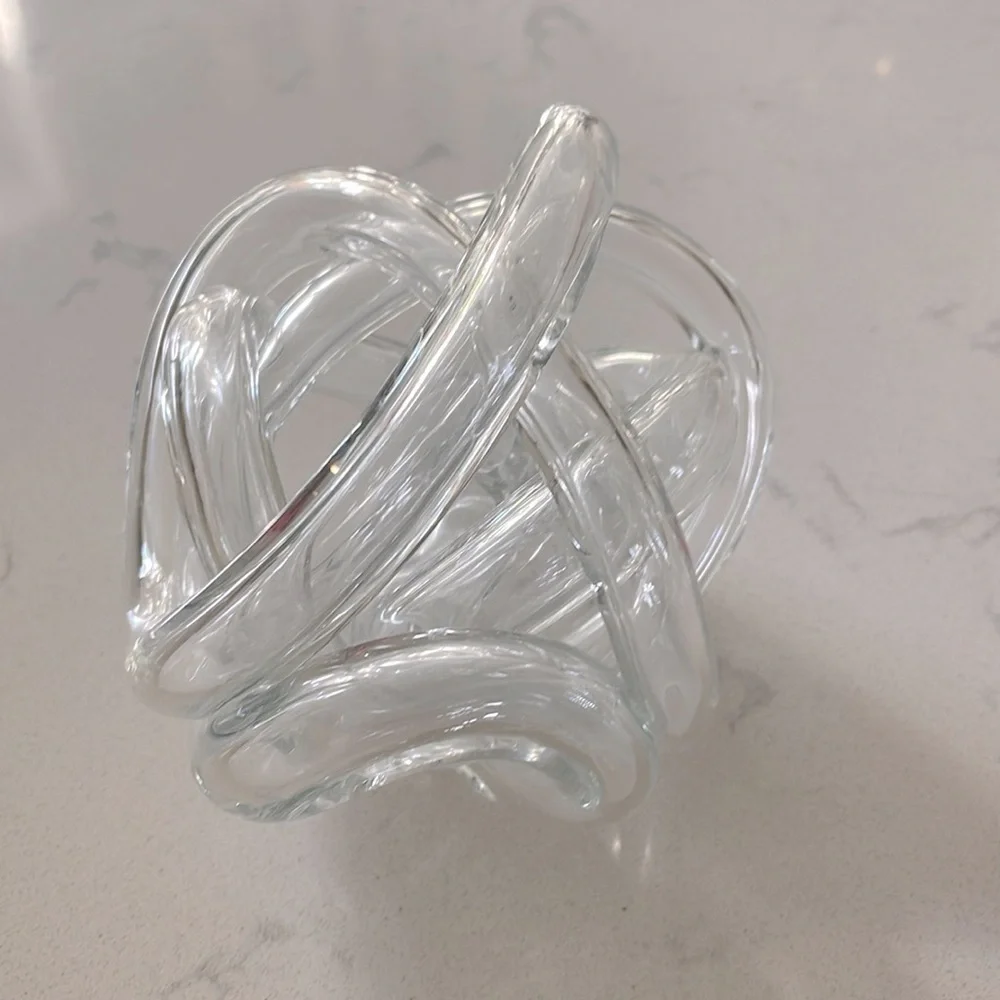 Handblown Twisted Clear Opalescent Glass Rope Knot